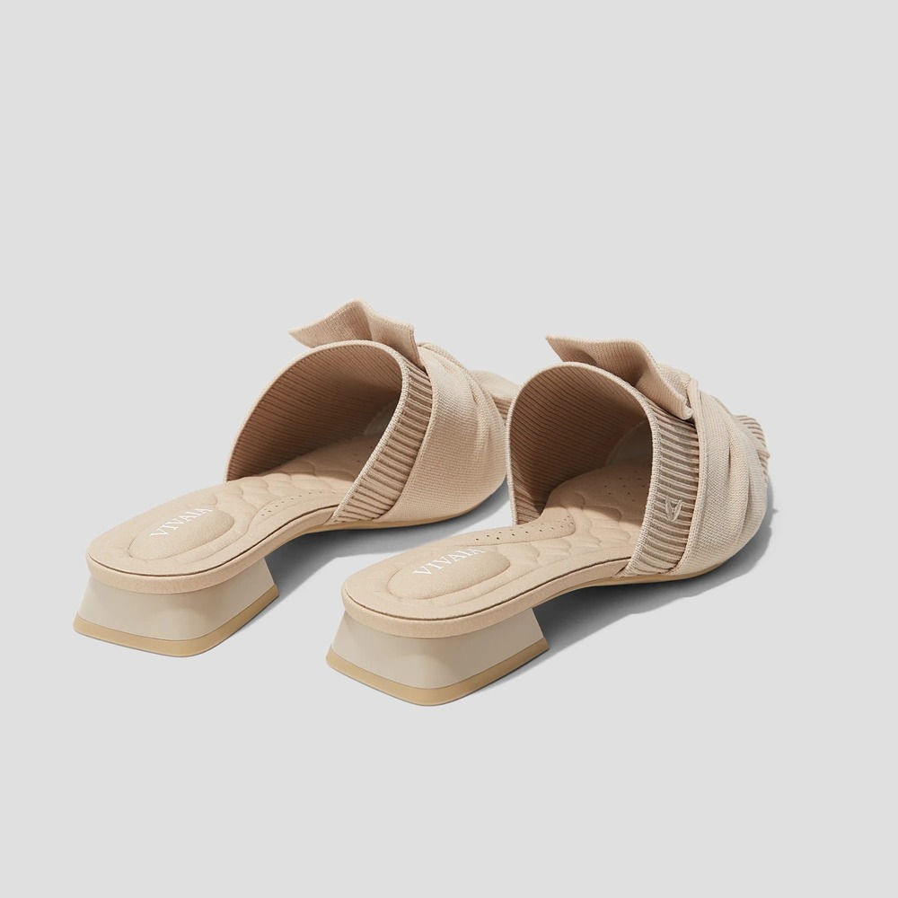 Vivaia Yaffa Pro Almond Knotted Bow Pointed Toe Mules Knit Block Heel US 8 EU 39 - Picture 2 of 14